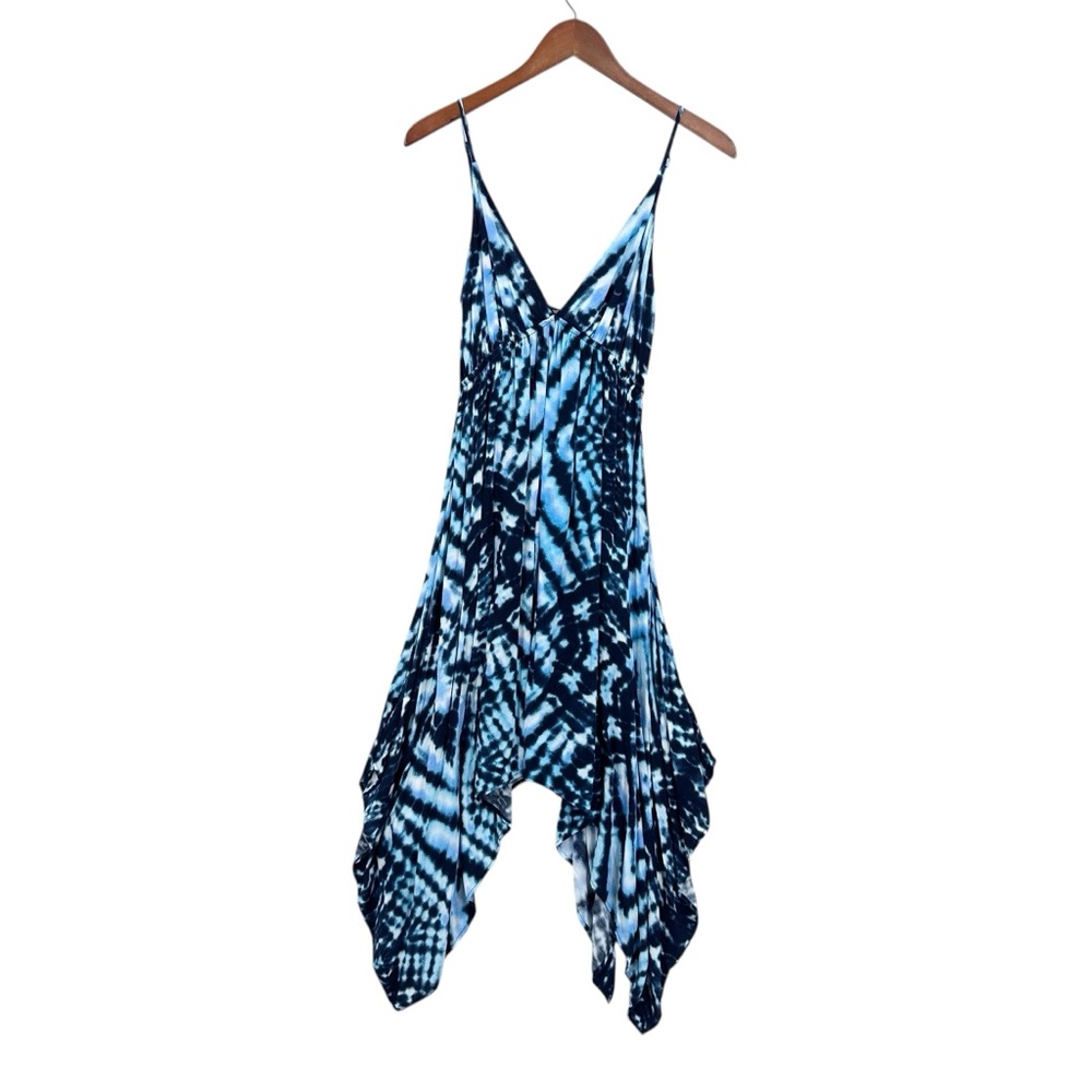 GRAYSON Dress Tie Dye Asymmetrical Hem Sleeveless Blue